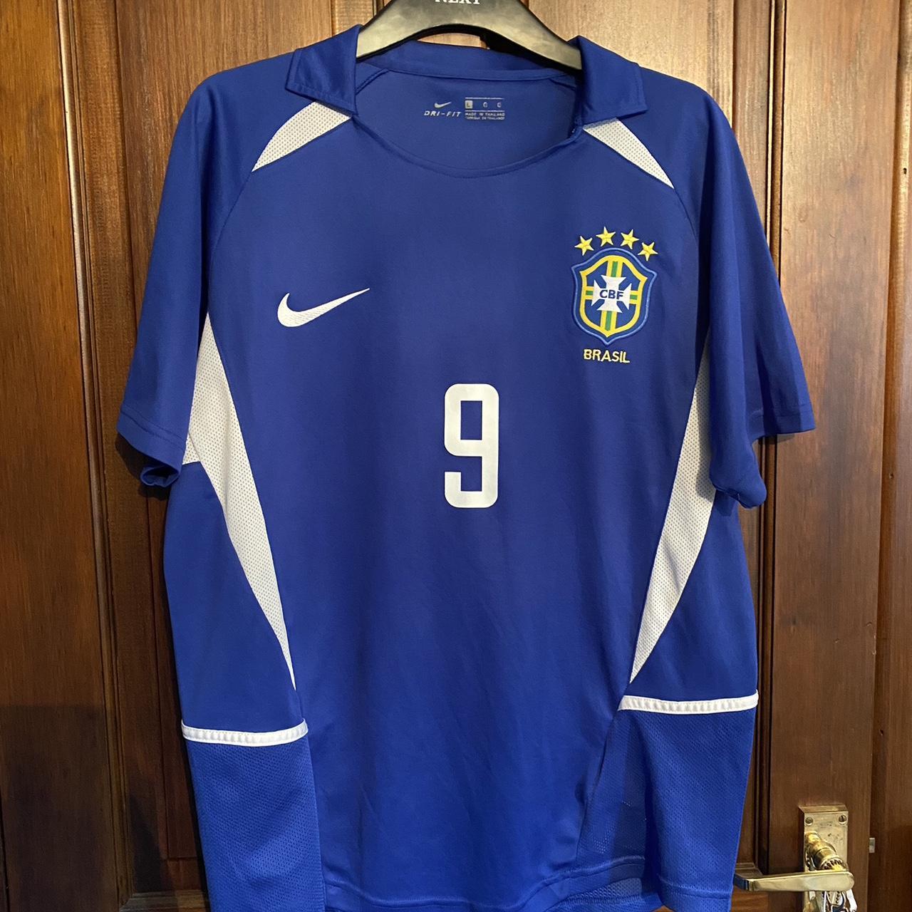 Blue Brazil 2002 away shirt nike jersey with Ronaldo... - Depop