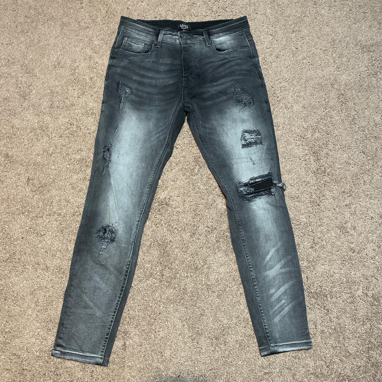 Boohoo Men's Grey and Black Jeans | Depop