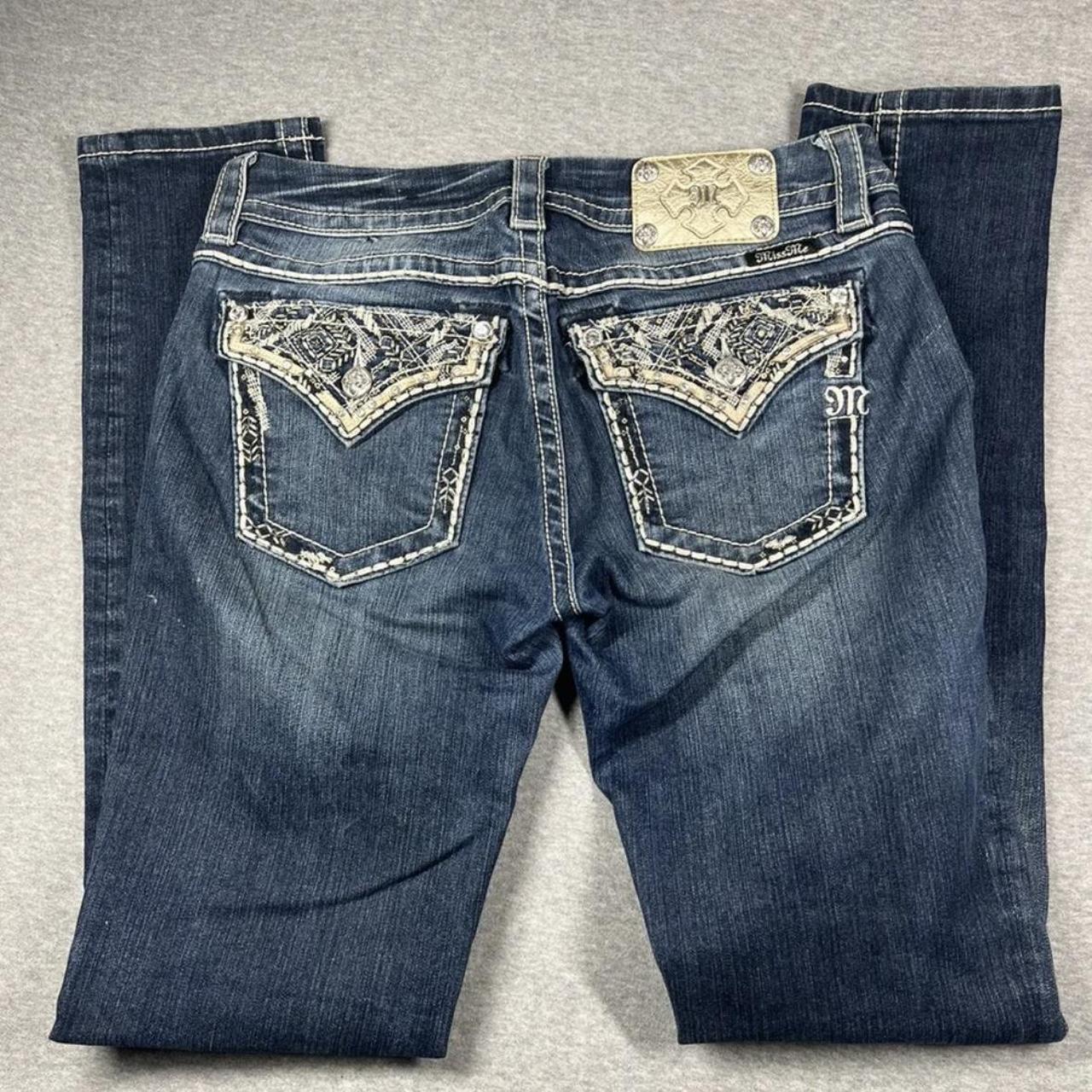 MISS ME Denim Women's Gold Rhinestones Signature... - Depop