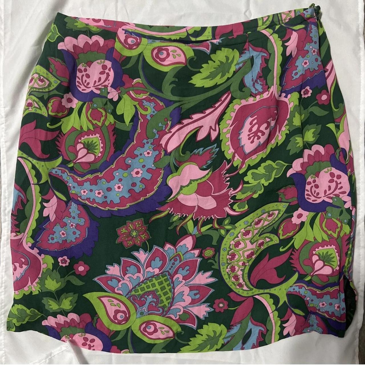 Boston Proper,100% silk, paisley skirt, pink with... - Depop