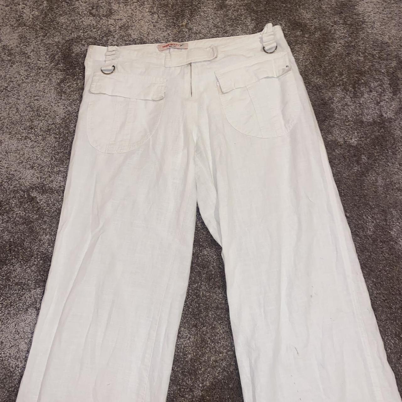 miss sixty low rise white linen trousers, size... - Depop