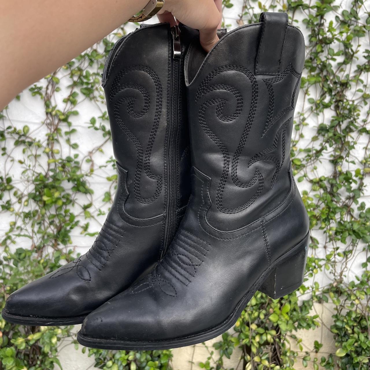 faux leather black western boots from pretty little... - Depop