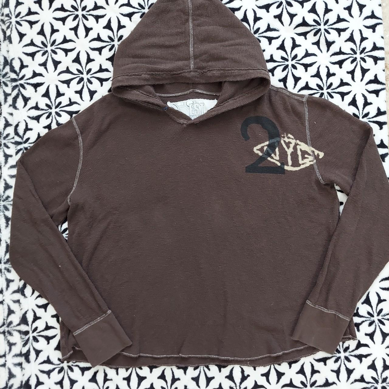 Brown graphic hoodie from Gap. Red lettering and red - Depop