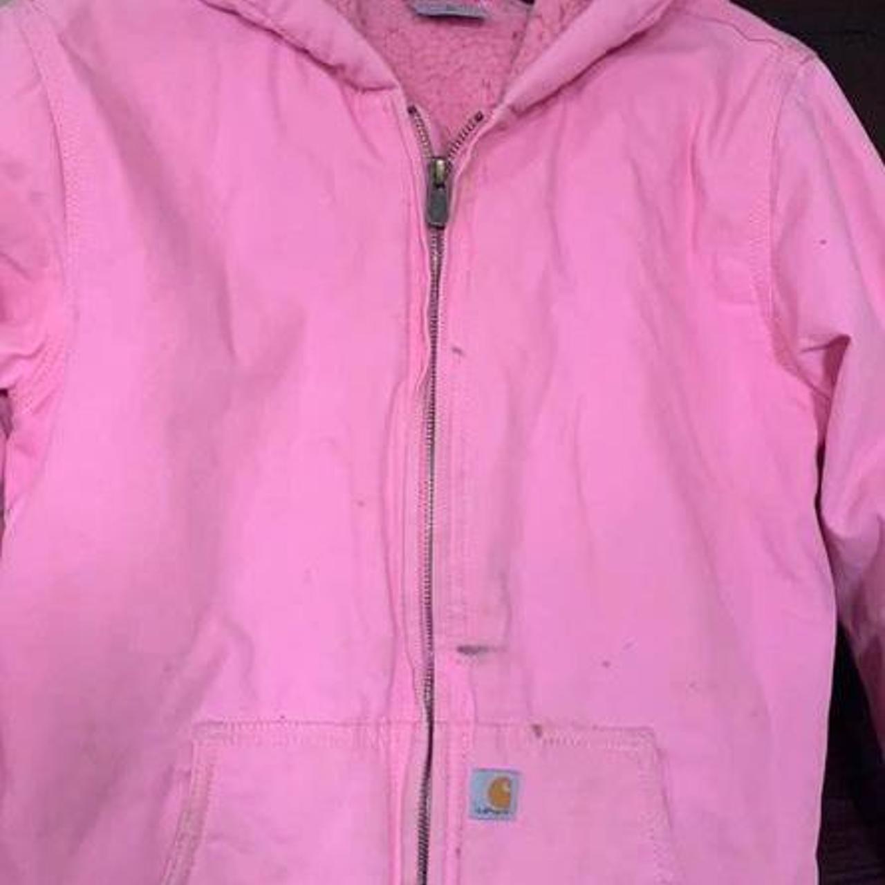 Rare vintage PINK carhartt hooded jacket fleece... - Depop
