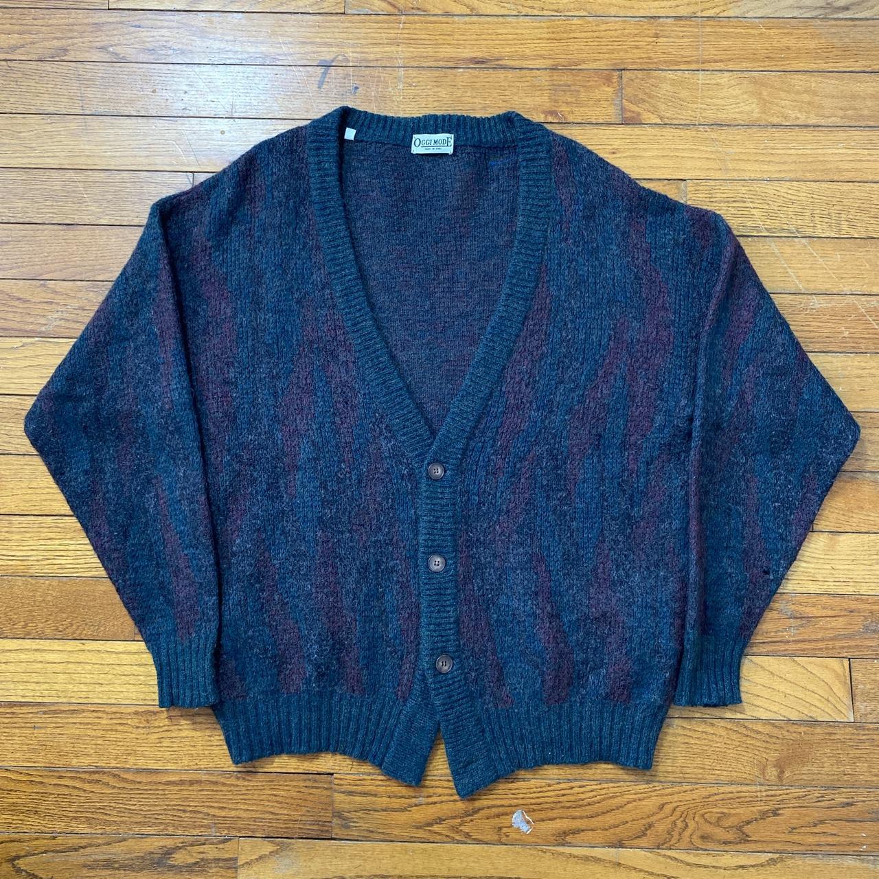 American Vintage Men's Grey and Burgundy Cardigan | Depop