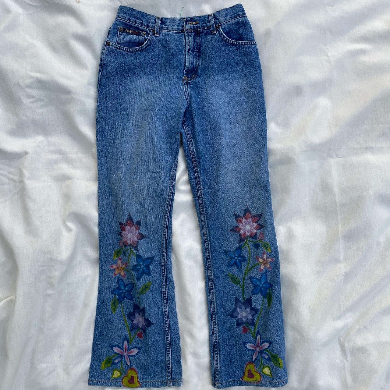 Painted L.E.I. flared jeans! size 11... - Depop
