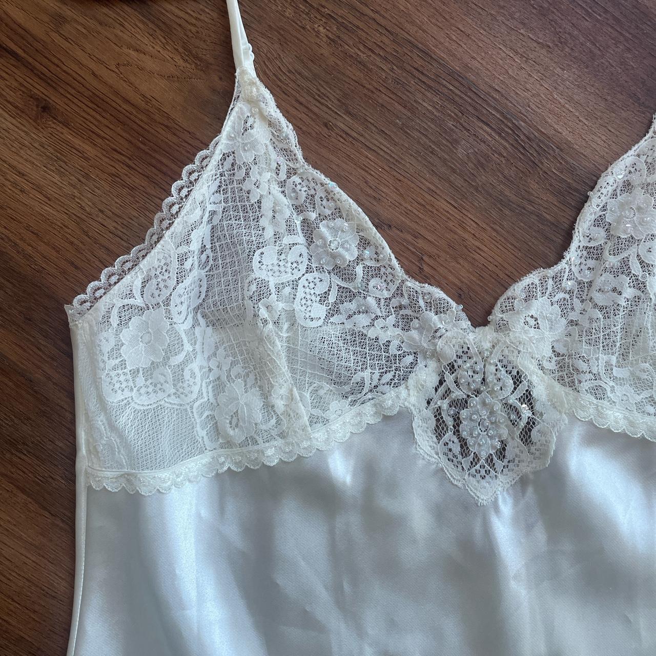 beauyiful white lace slip dress! 100% polyester no... - Depop