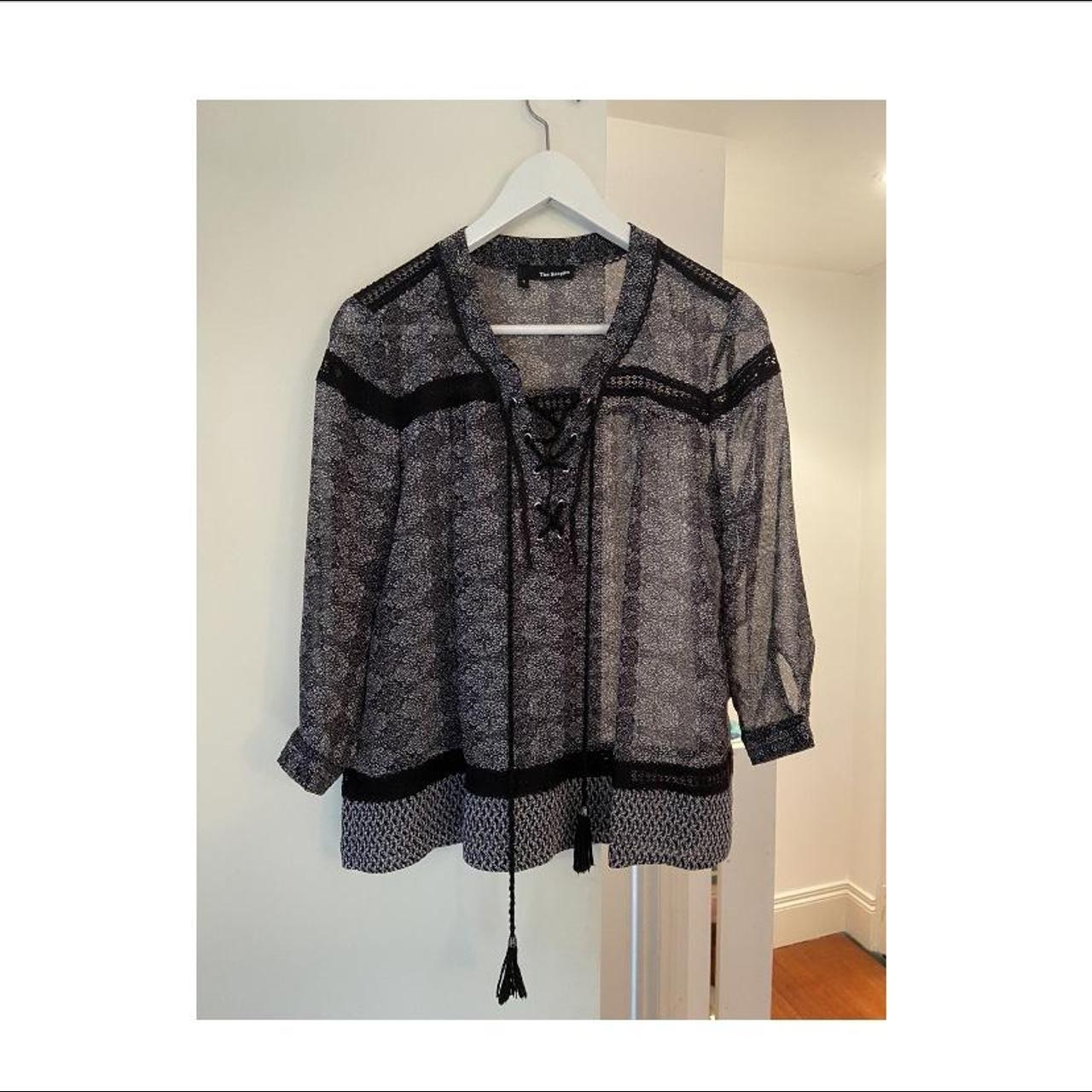 The Kooples sheer lace up blouse Size small - fits... - Depop