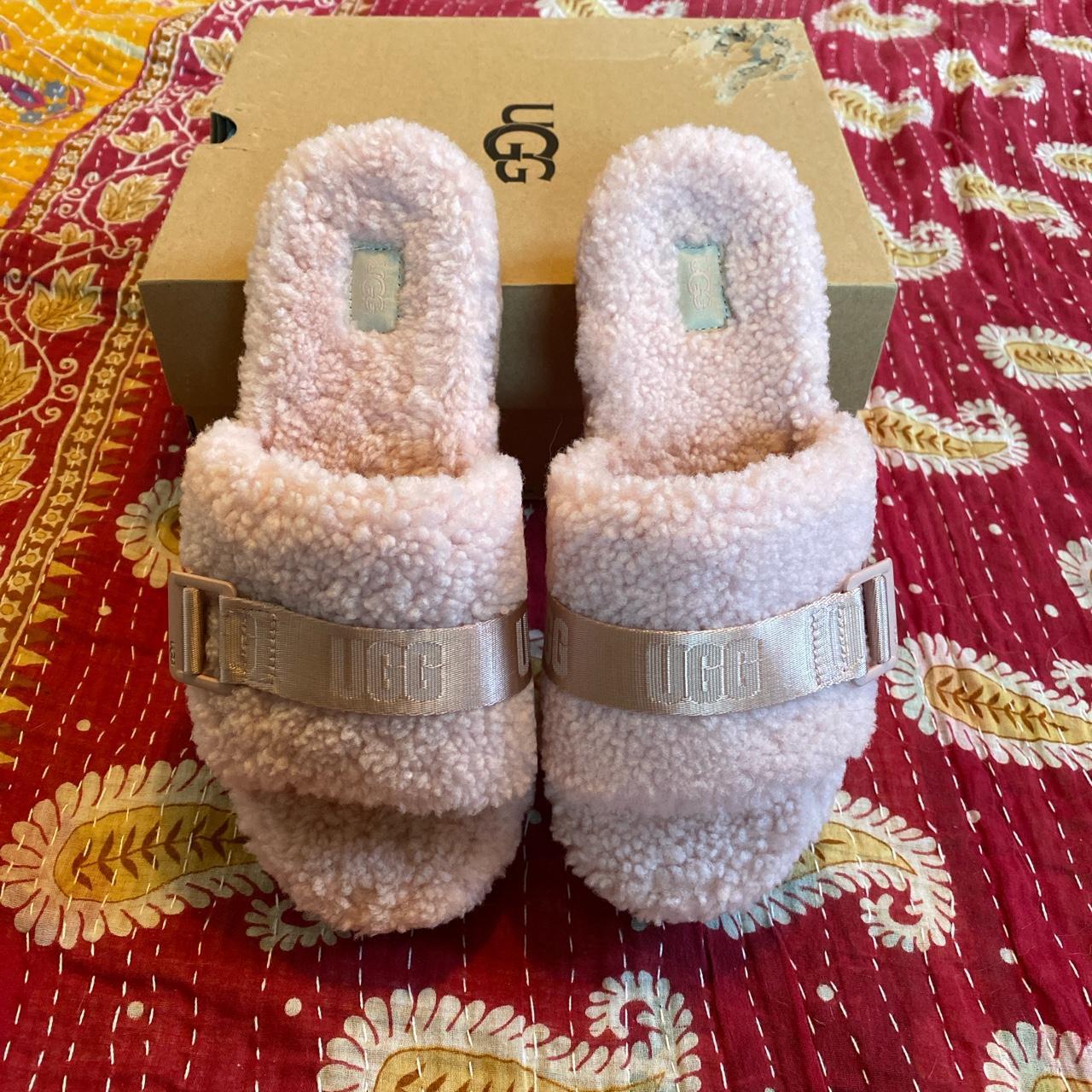 Women’s UGG Fluffita pink sheepskin slipper.... - Depop