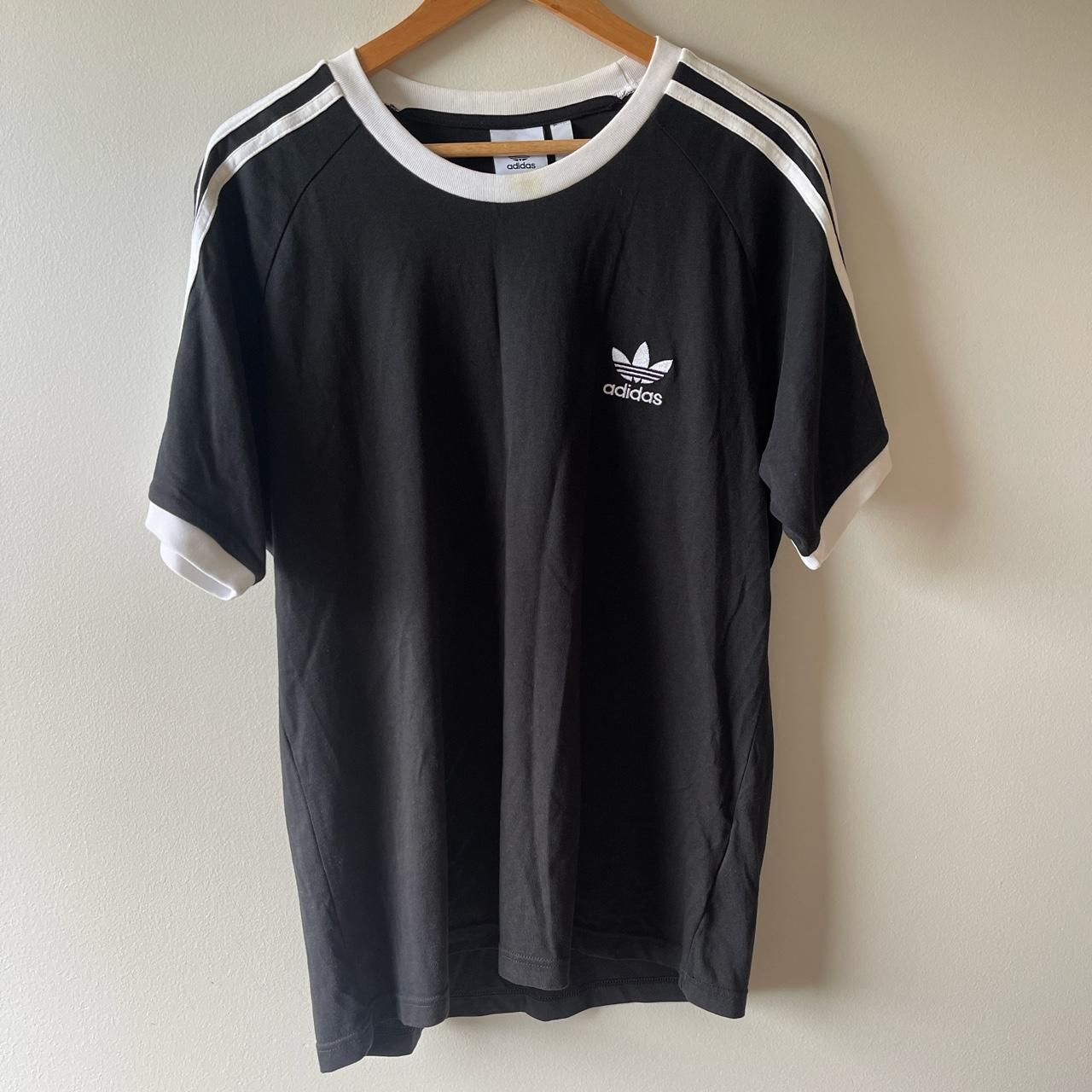 Adidas black three stripe tshirt - Depop