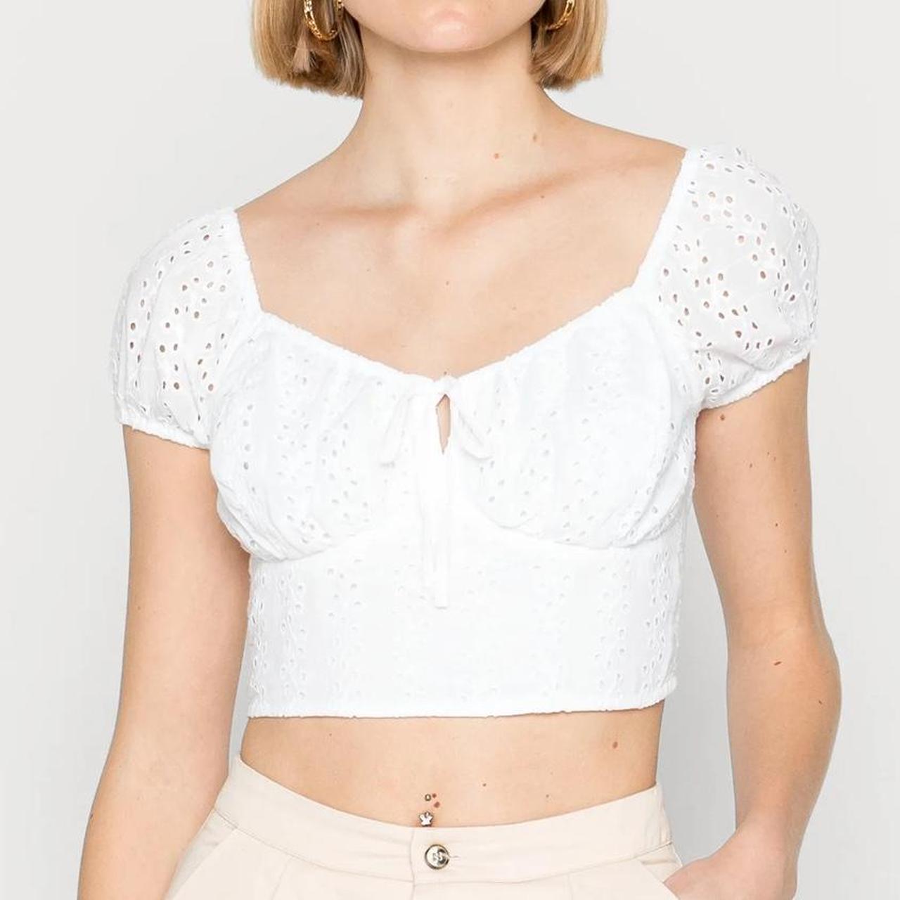 Hollister small white polka dot ruffle puff sleeve lace top