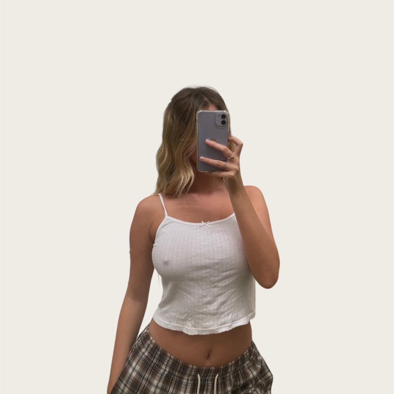 Brandy Melville white tank size XS/S Belle bow... Depop