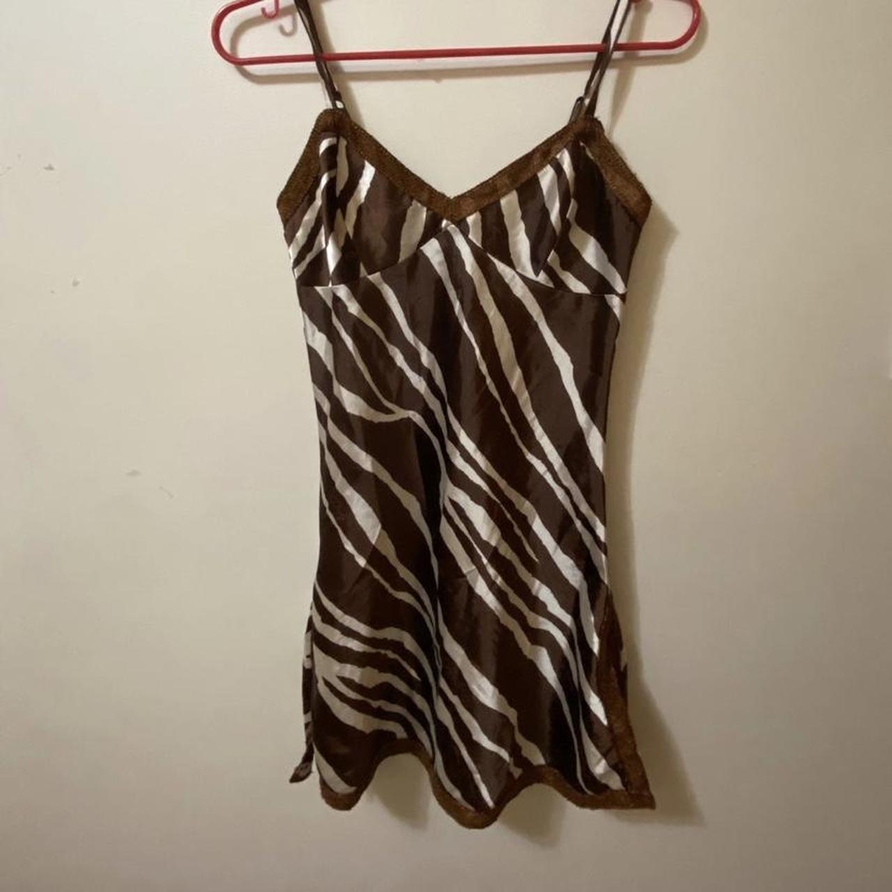 Brown zebra satin silk Baby Phat slip... - Depop