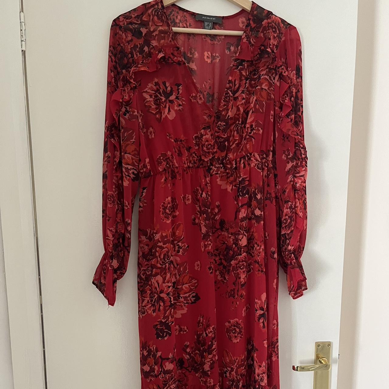 🌹 Primark red floral chiffon dress 🌹 Worn once -... - Depop