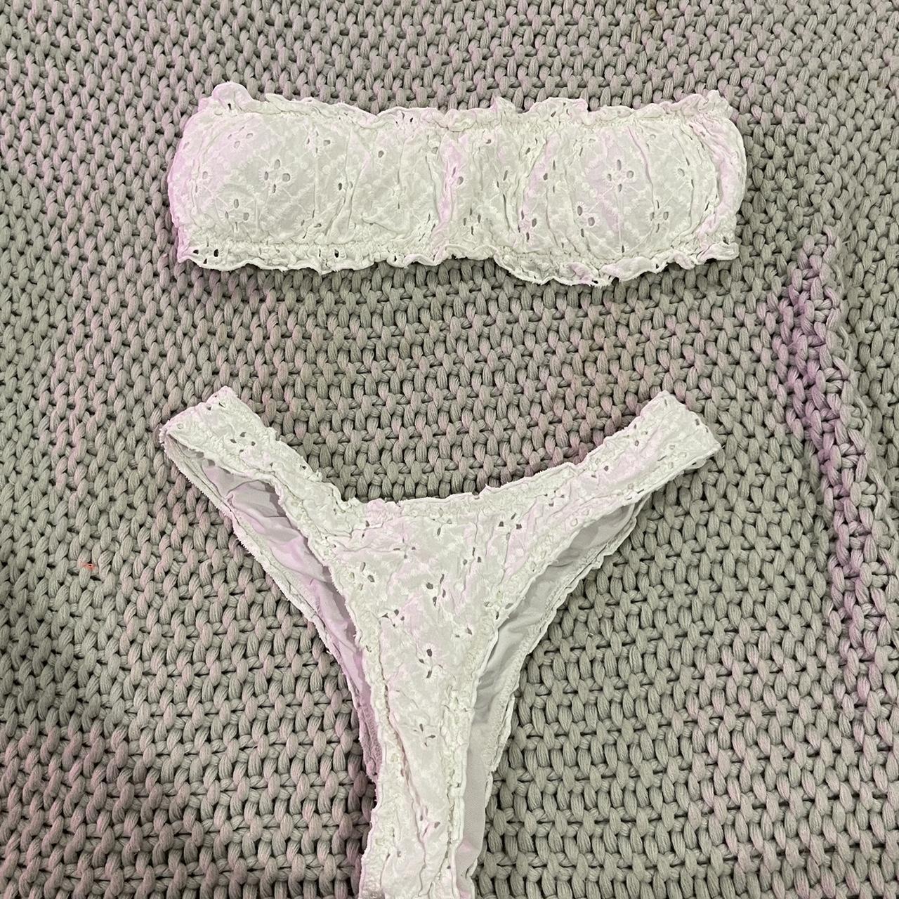 white bikini stretchy material never worn thong... - Depop