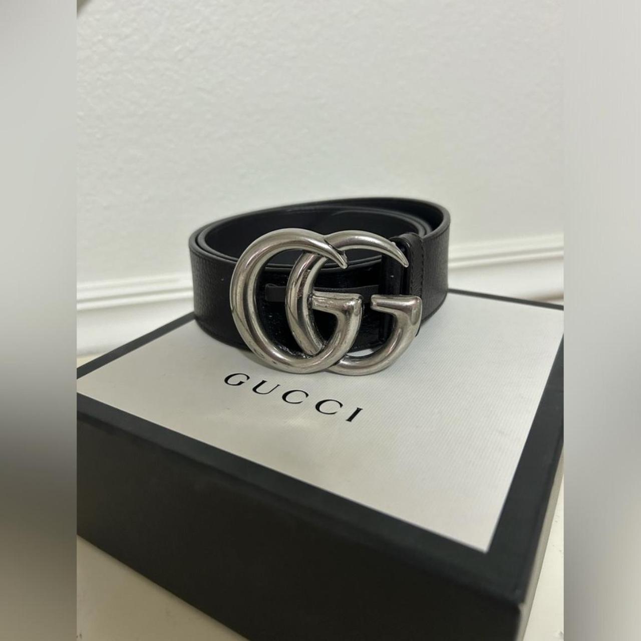 Black gucci belt with silver buckle best sale