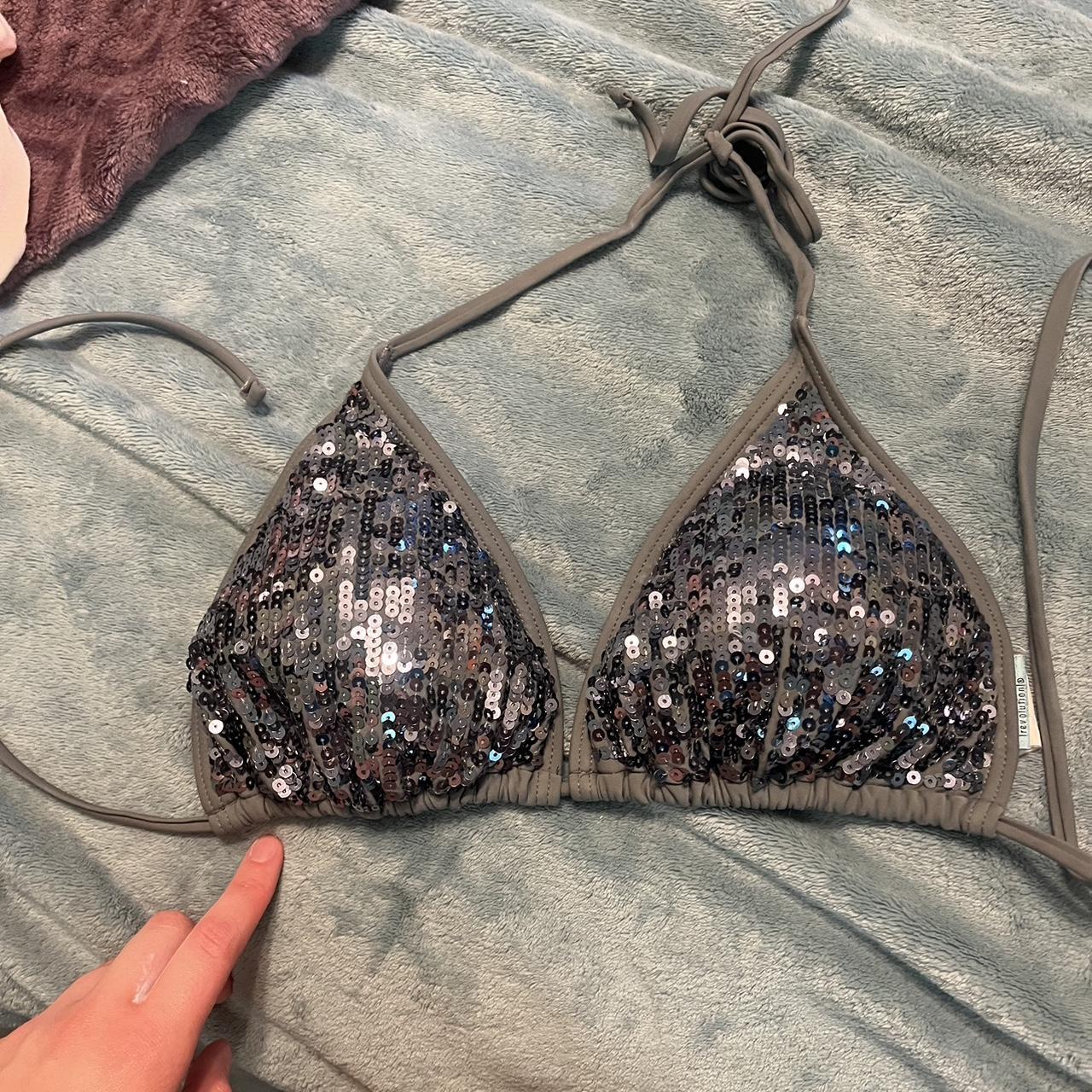 Silver sequin bikini top online