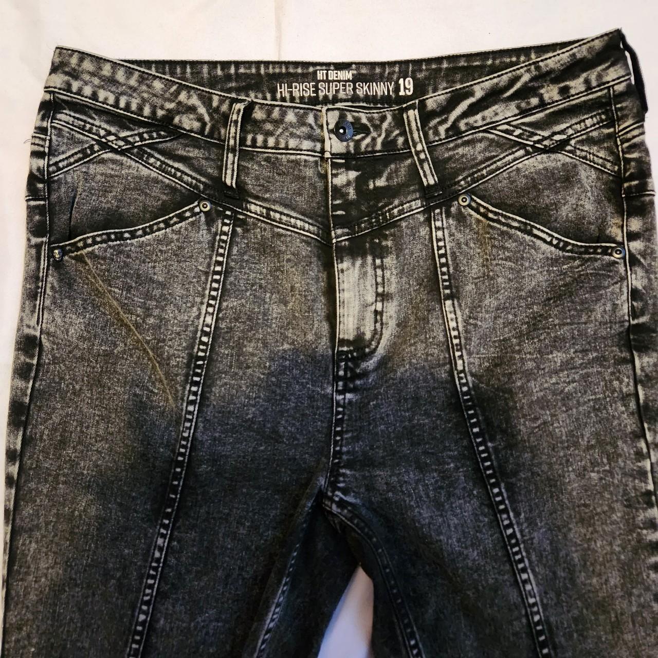 Grey and Black Acid Wash Jeans with Vertical... - Depop