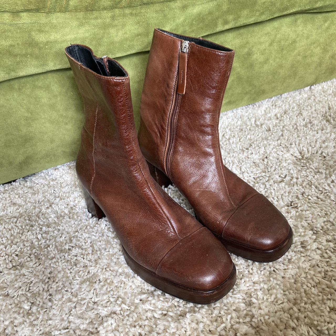 70s style platform boots Perfect retro vibe brown... - Depop