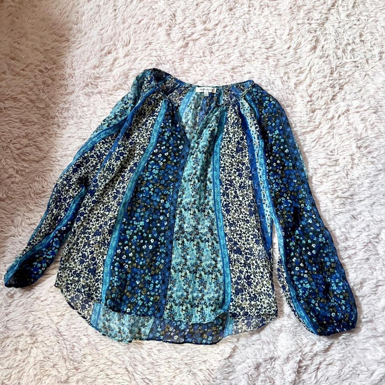 Women's Blouse - Blue/Multi - L – Patchwork Boho … - image 1