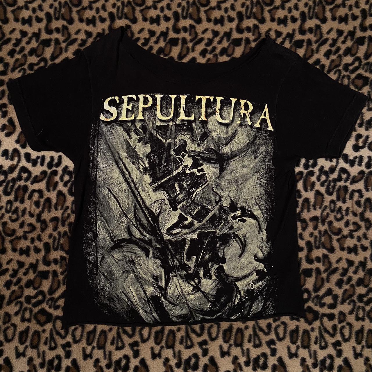 2013 era sepultura cropped band tshirt, cut at the... Depop