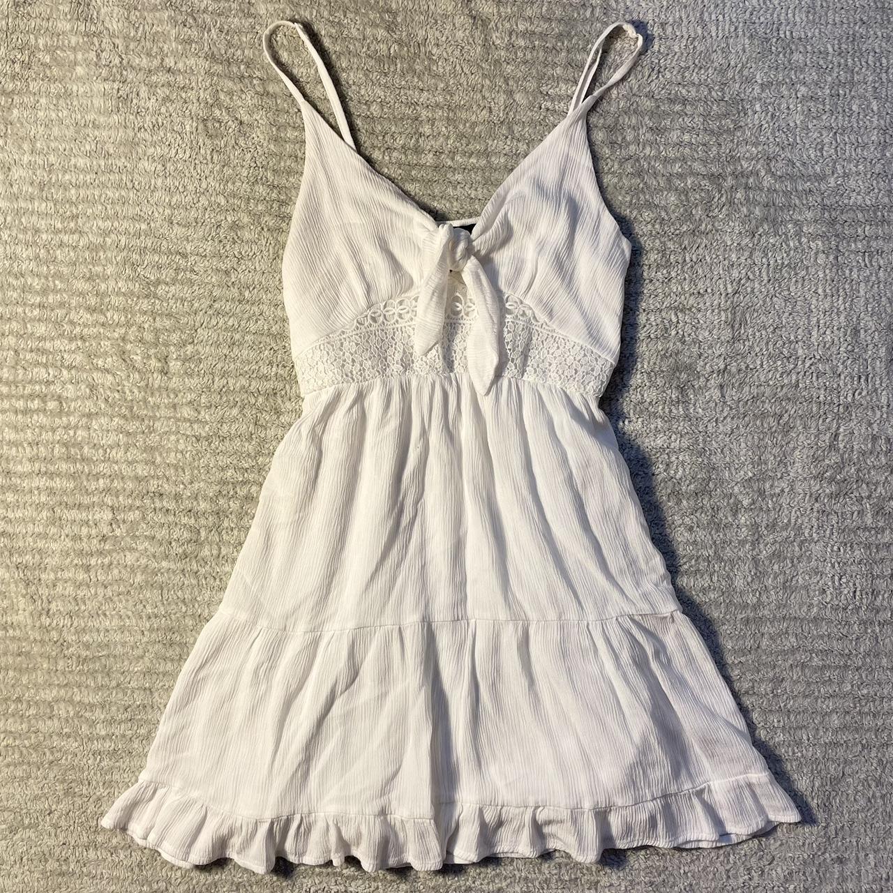 Stretchy white tie front babydoll dress Labeled... - Depop