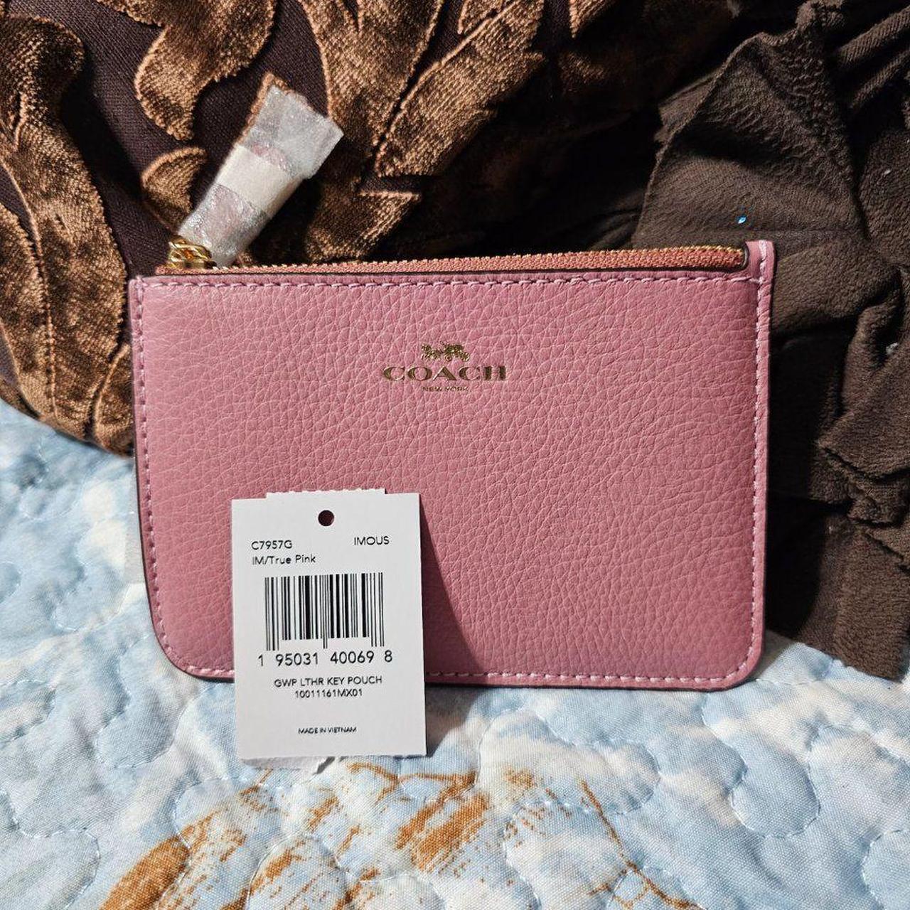 Coach Key Pouch Gold/True Pink Refined pebble - Depop