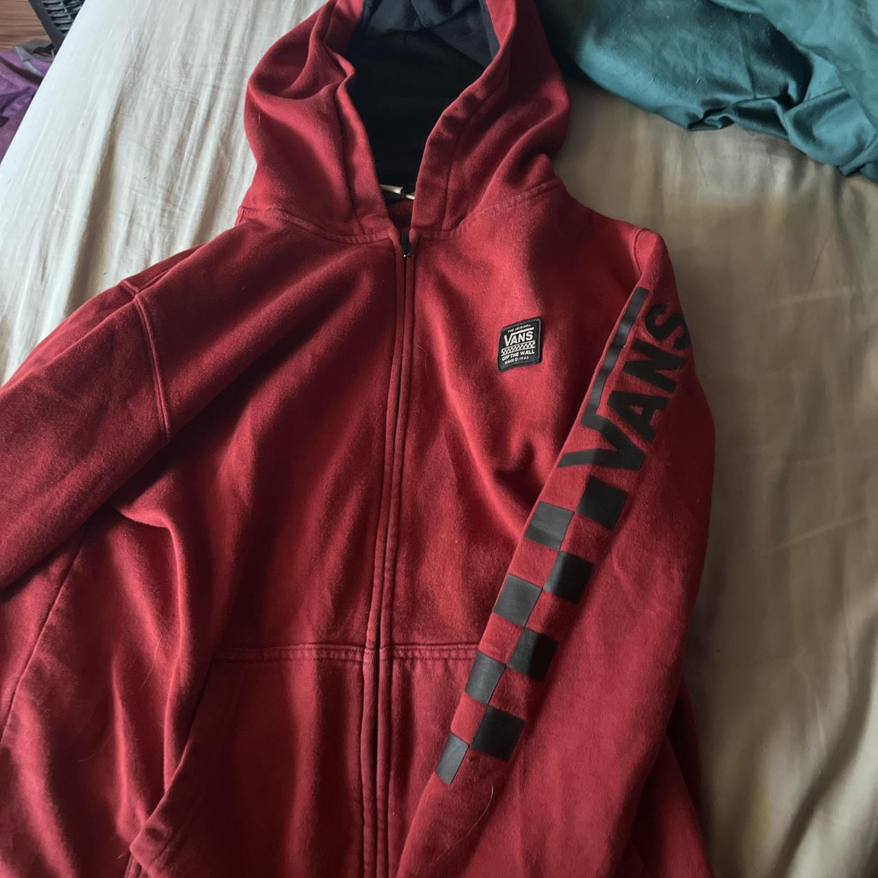 vans red and black checkered zip up hoodie Depop