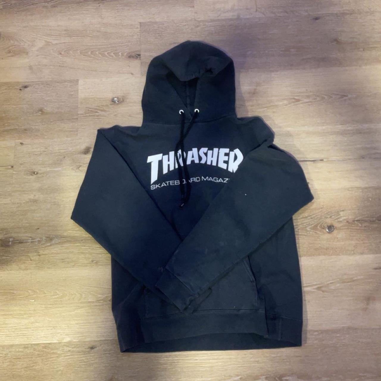 thrasher hoodie black and white size small y2k... - Depop