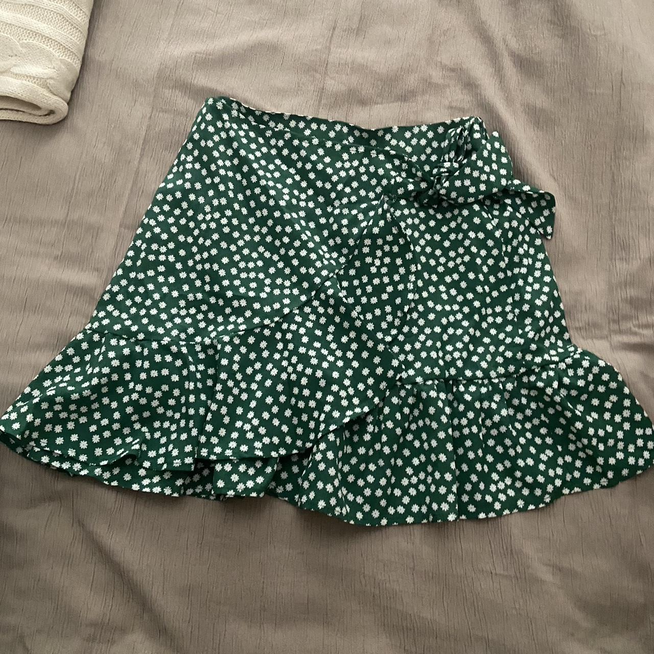 GREEN WRAP AROUND SKIRT SHEIN green wrap around... - Depop