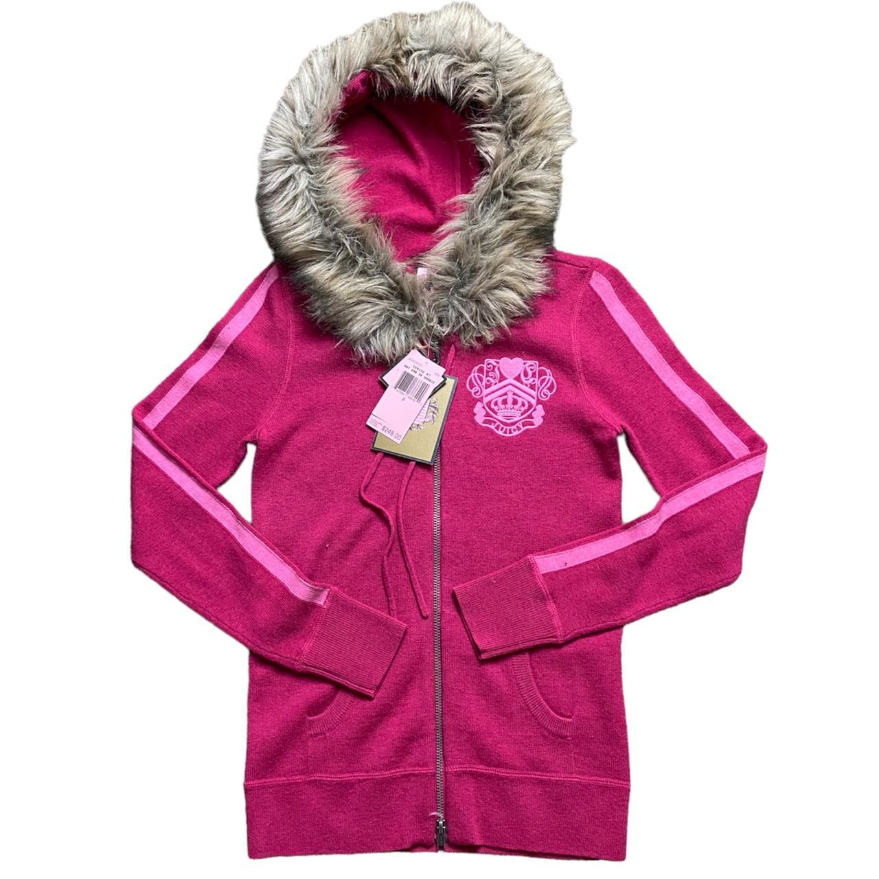 Y2k pink fur hood juicy couture zip up i know ur... - Depop