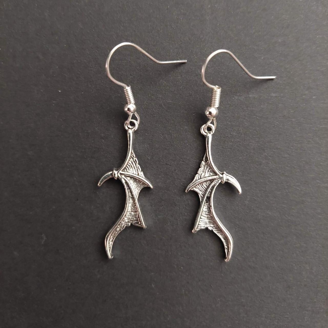 Silver Dragon Wing Earrings Hand Made from Alloy... Depop