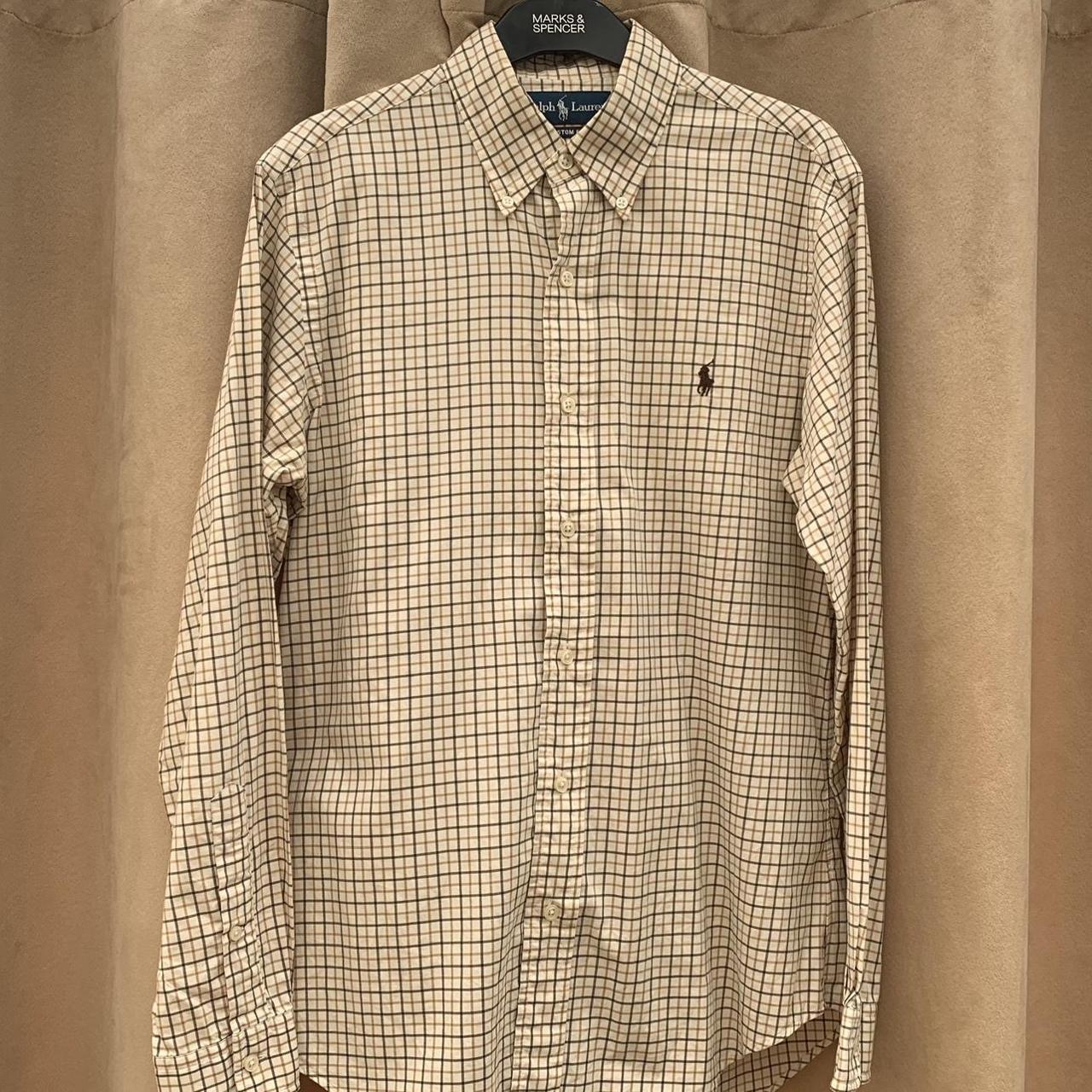 Polo Ralph Lauren long sleeve cream check shirt size... - Depop