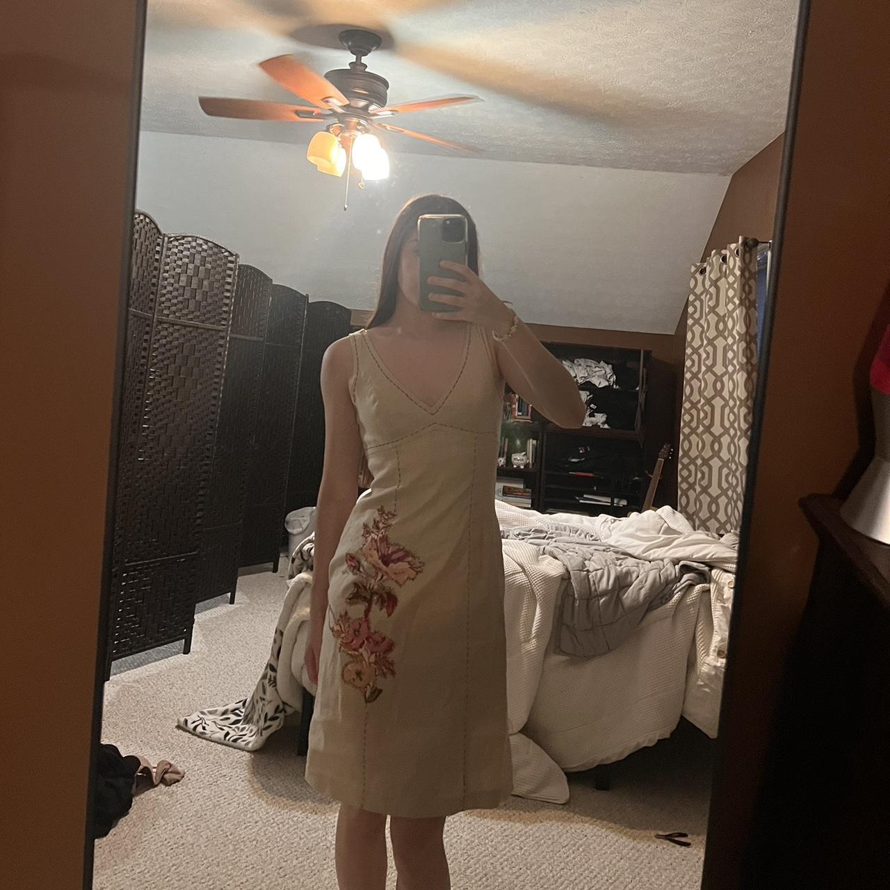 vintage designer cream canvas dress with stitching