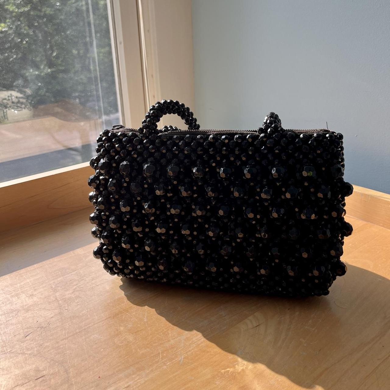363  Vintage 90s black beaded handbag / purse with - Depop