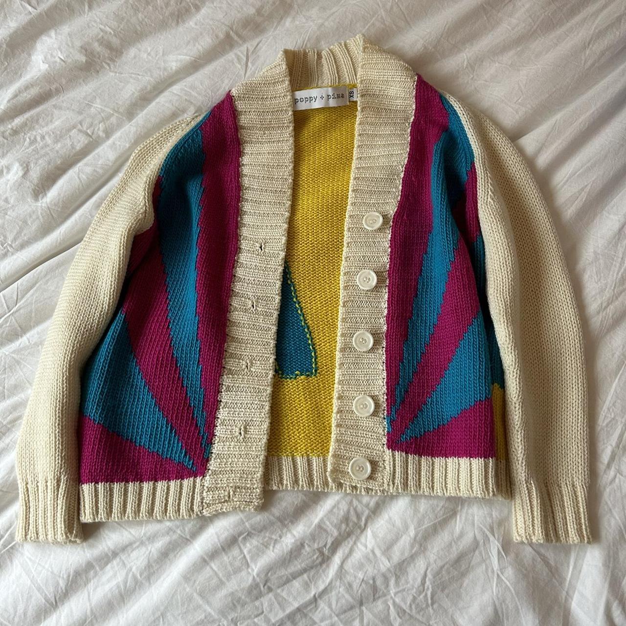 House of Sunny Women's Yellow and Blue Cardigan Depop