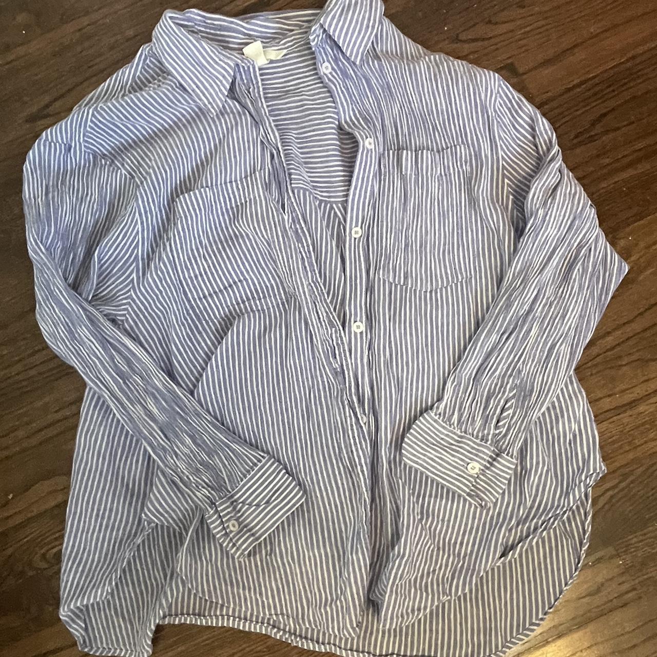 h&m blue and white striped button down shirt - Depop