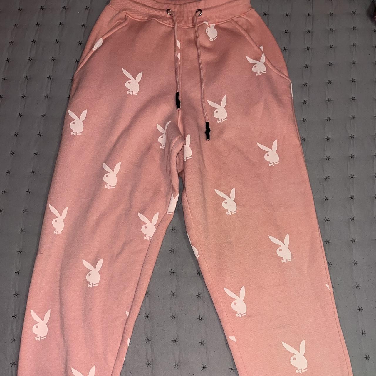 Playboy Pink and White Joggers-tracksuits | Depop
