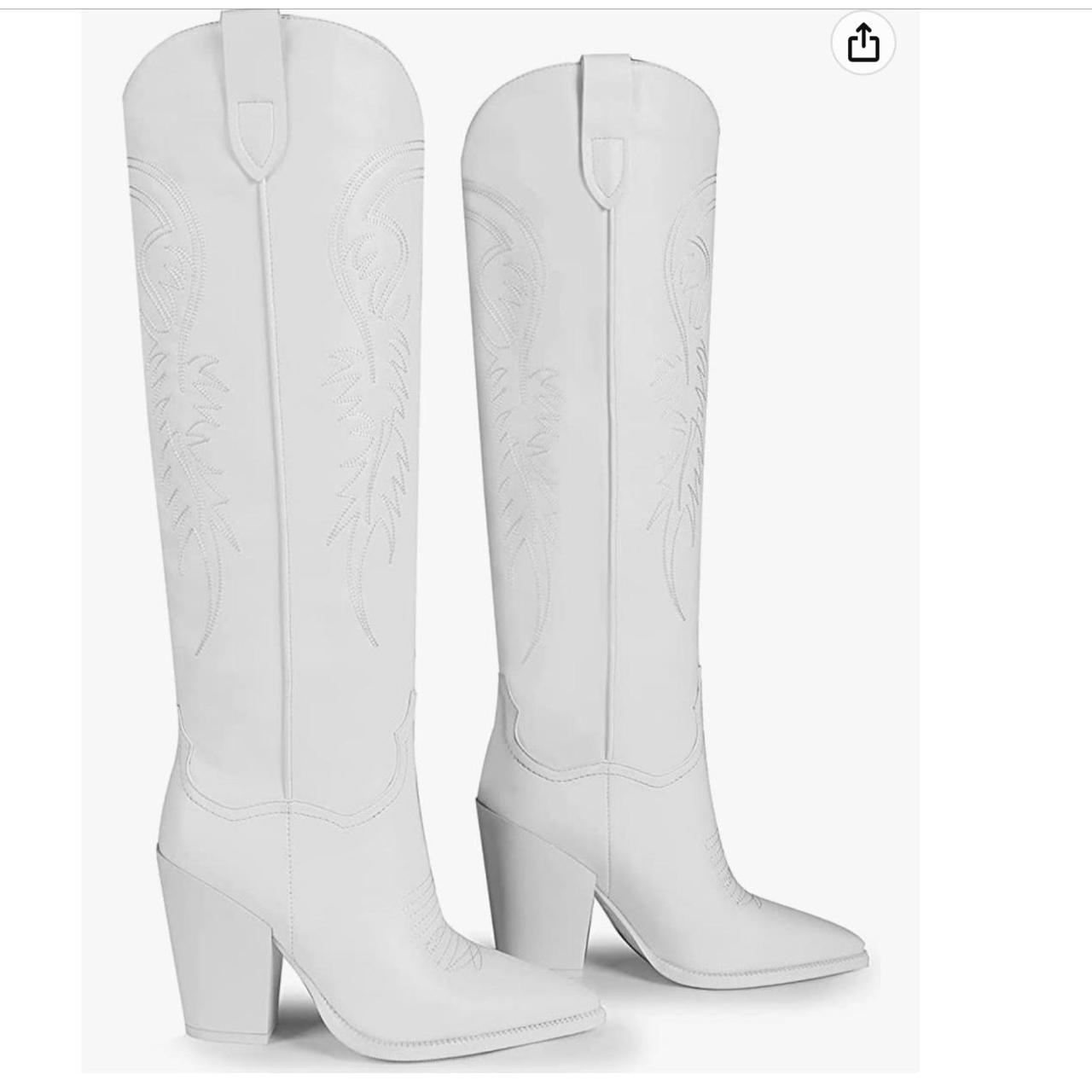 White Knee High Cowgirl Boots Size 9.5 I wore... Depop