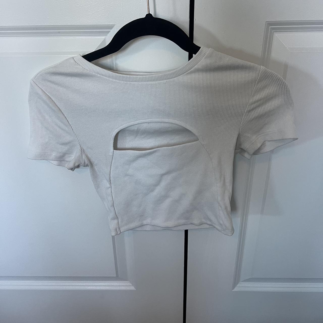 Zara white cropped tshirt with cutout Zara Depop