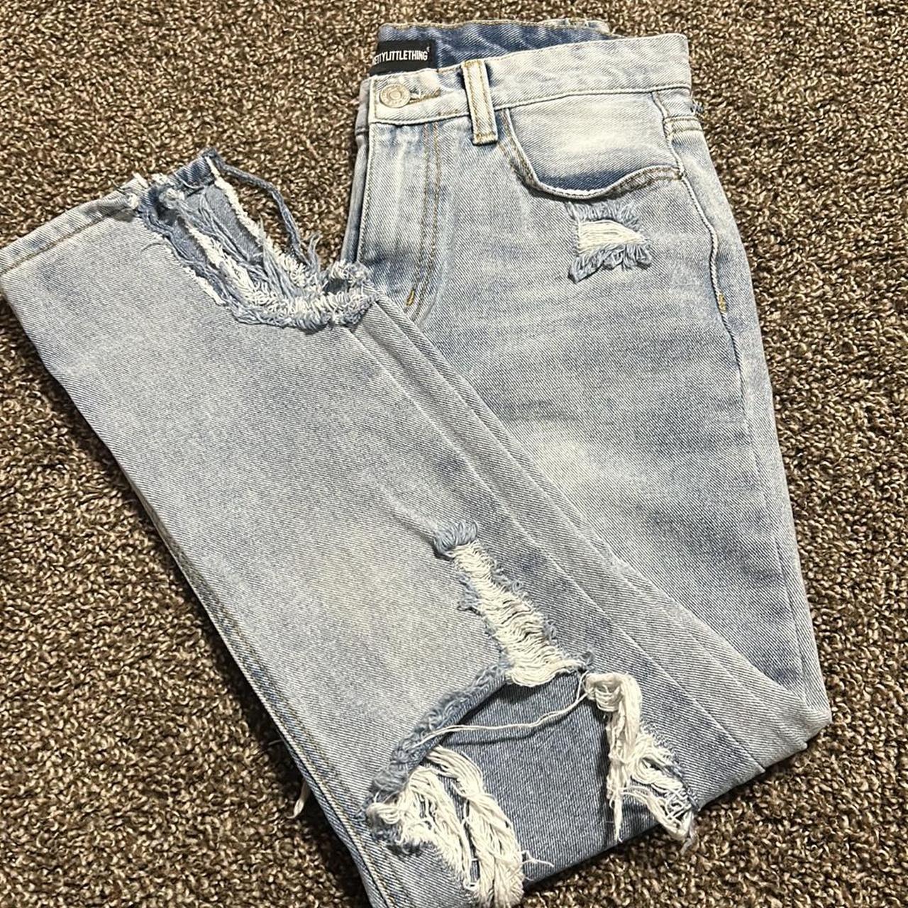 Pretty little thing light denim distressed jeans - Depop