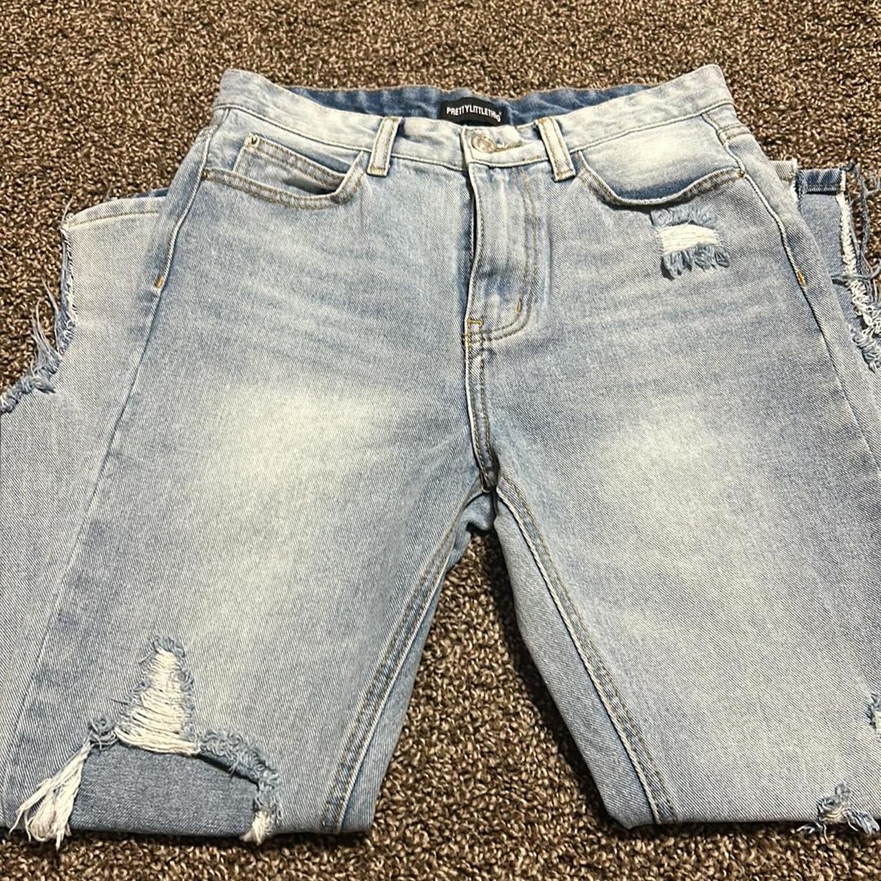 Pretty little thing light denim distressed jeans - Depop