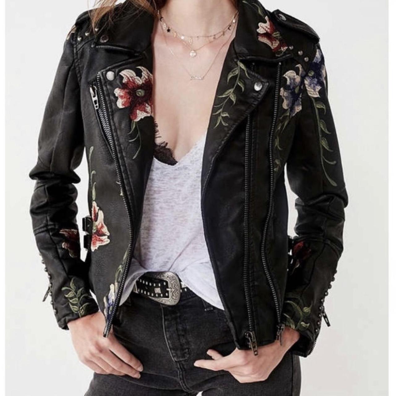 Blank NYC Embroidered and Studded Leather Jacket - - Depop