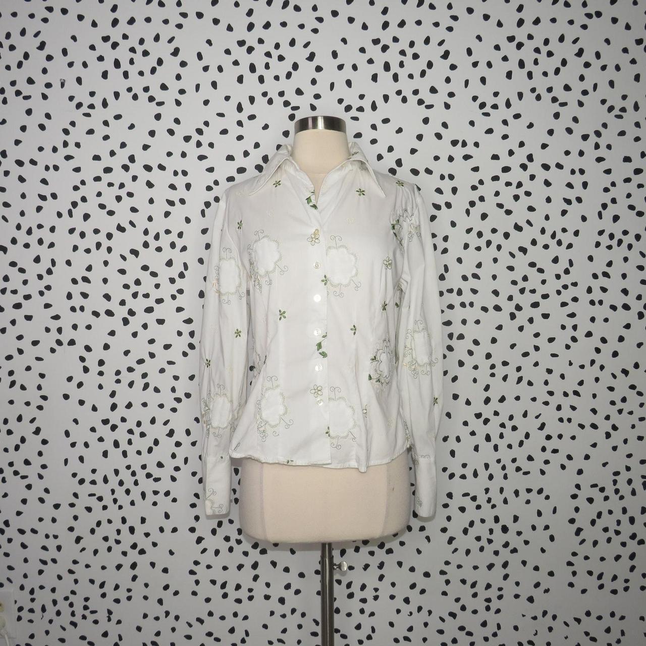 Source Unknown Women's Blouse - White/Green - S –… - image 1