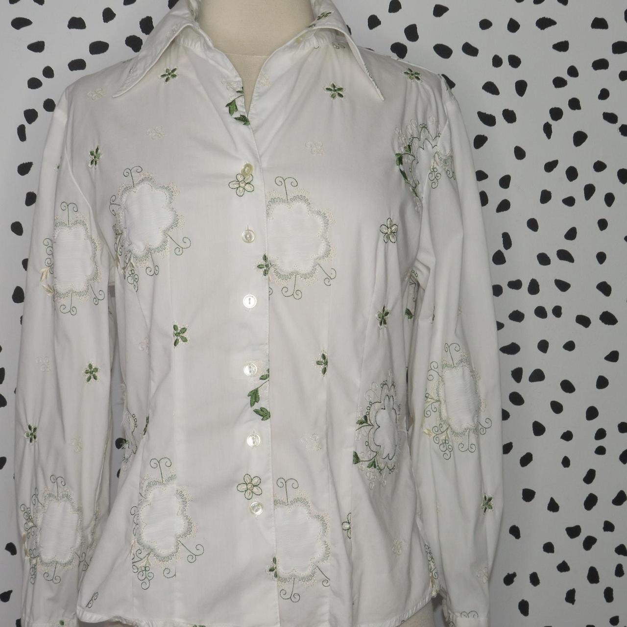 Source Unknown Women's Blouse - White/Green - S –… - image 3