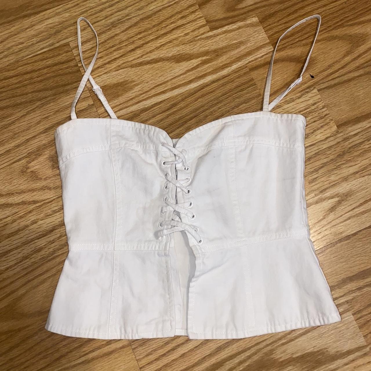 Bishop + Young White corset type top adjustable tie... - Depop