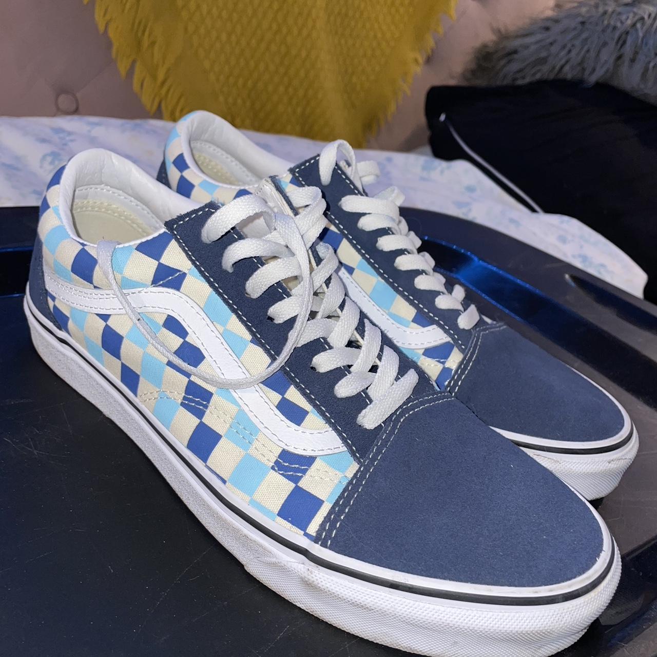 Vans old skool clearance light blue checkerboard trainers