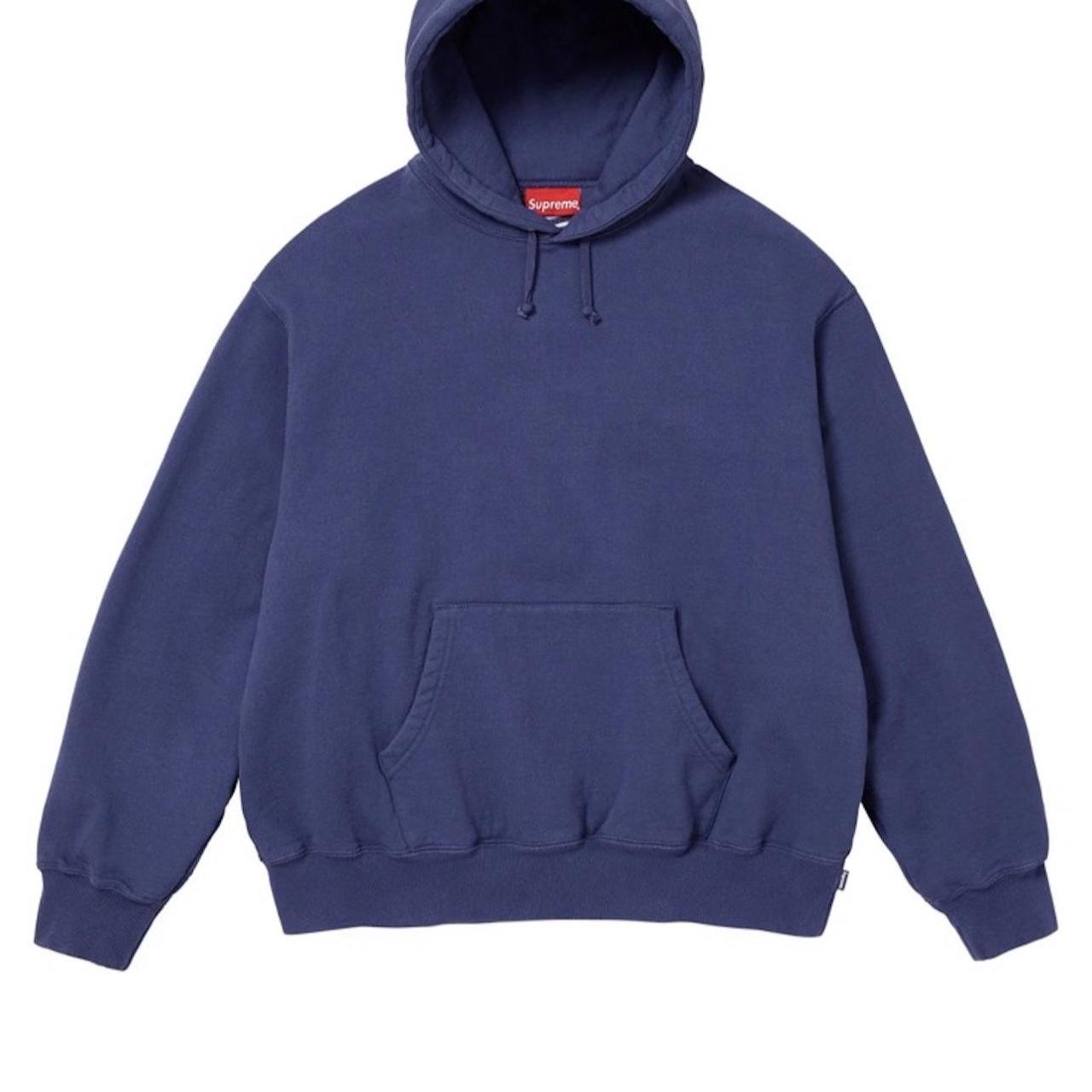 supreme satin appliqué hoodie. washed navy colorway.... | Depop