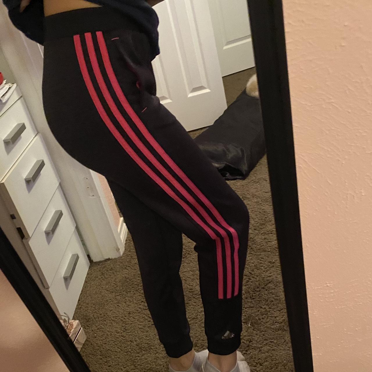 Adidas joggers hot sale pink stripes