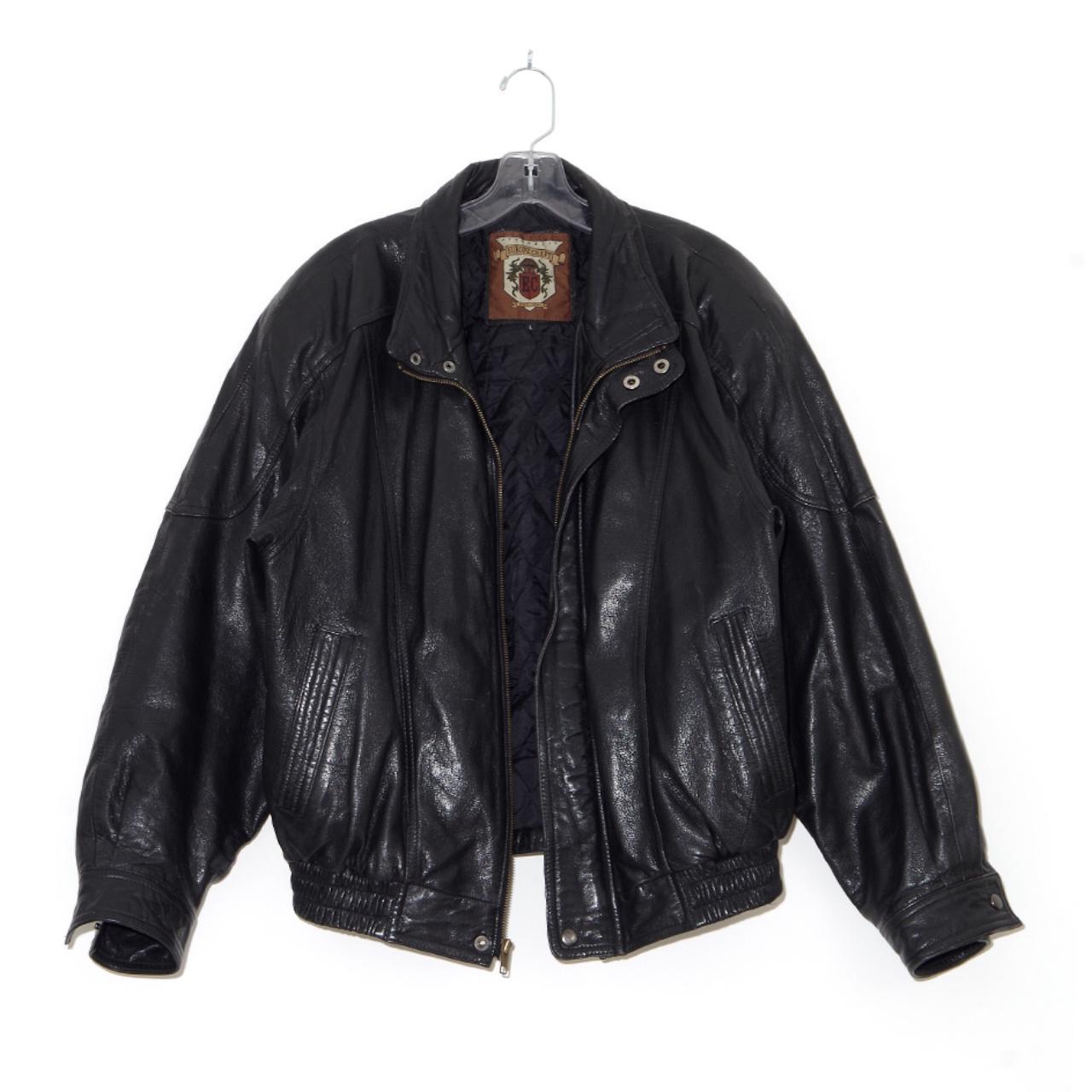 BAGGY 90s LEATHER BOMBER vintage black leather... - Depop